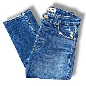 AMO Babe Straight Leg Jeans 27 Button Fly Whiskers Mid Rise